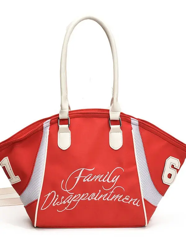 Women's Red Embroidered Bowling Handheld Tote Bag - Image 9