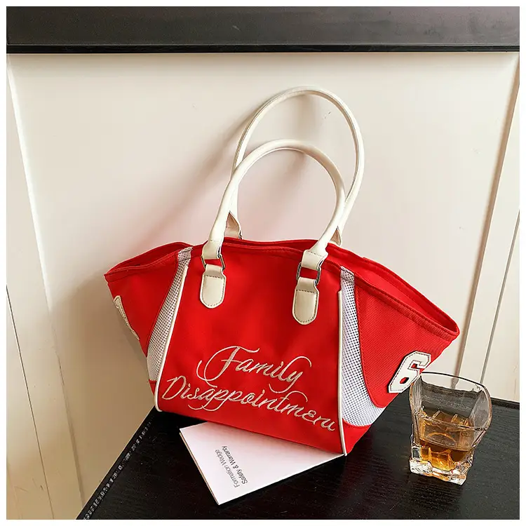 Women's Red Embroidered Bowling Handheld Tote Bag — feature 13