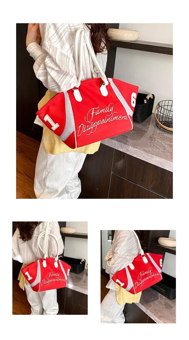 Women's Red Embroidered Bowling Handheld Tote Bag — feature 16