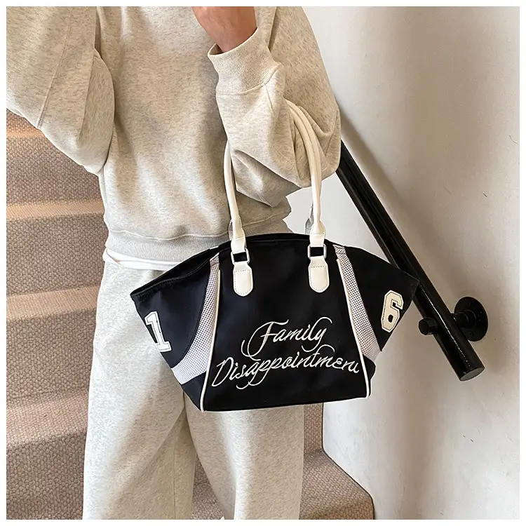 Women's Red Embroidered Bowling Handheld Tote Bag — feature 20