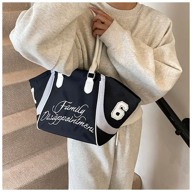 Women's Red Embroidered Bowling Handheld Tote Bag — feature 25