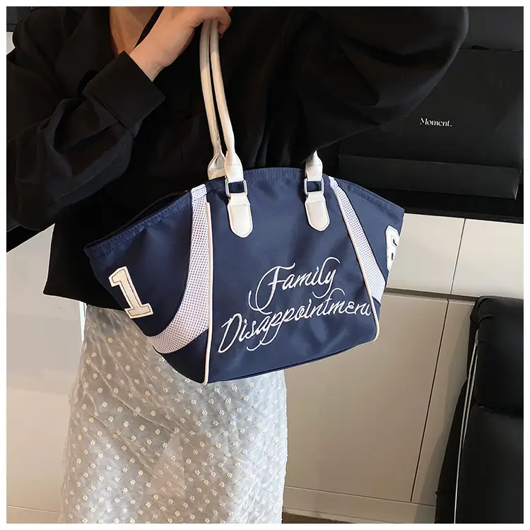 Women's Red Embroidered Bowling Handheld Tote Bag — feature 30