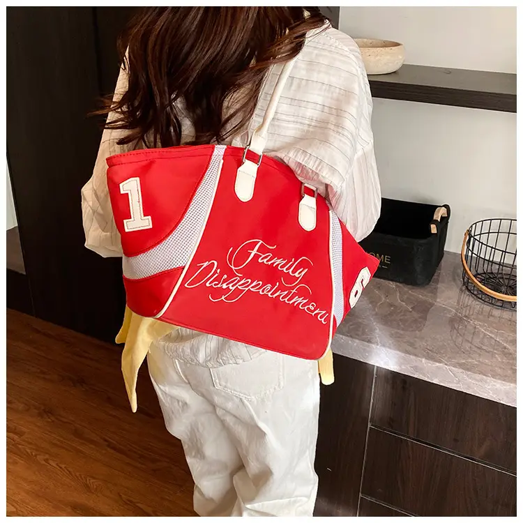 Women's Red Embroidered Bowling Handheld Tote Bag — feature 37