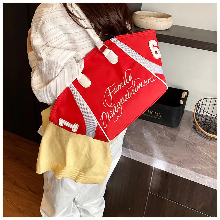 Women's Red Embroidered Bowling Handheld Tote Bag — feature 38