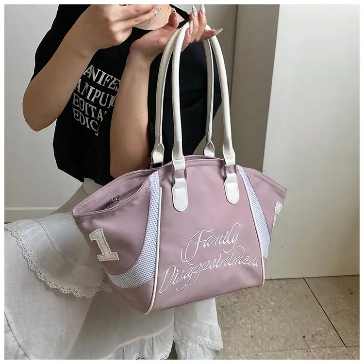 Women's Red Embroidered Bowling Handheld Tote Bag — feature 43