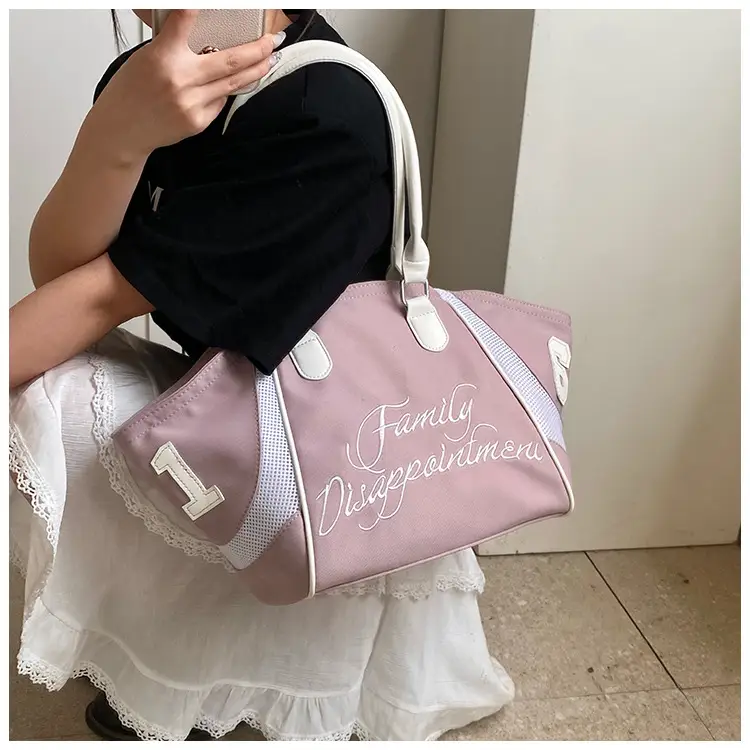 Women's Red Embroidered Bowling Handheld Tote Bag — feature 44