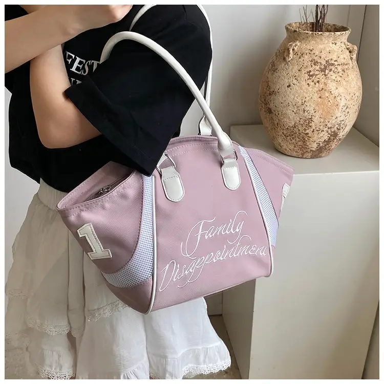 Women's Red Embroidered Bowling Handheld Tote Bag — feature 45