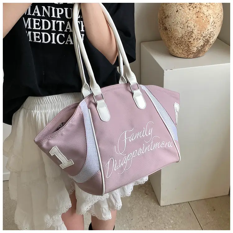 Women's Red Embroidered Bowling Handheld Tote Bag — feature 46