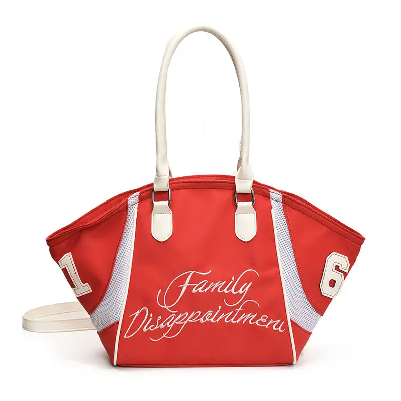 Women's Red Embroidered Bowling Handheld Tote Bag - Image 3