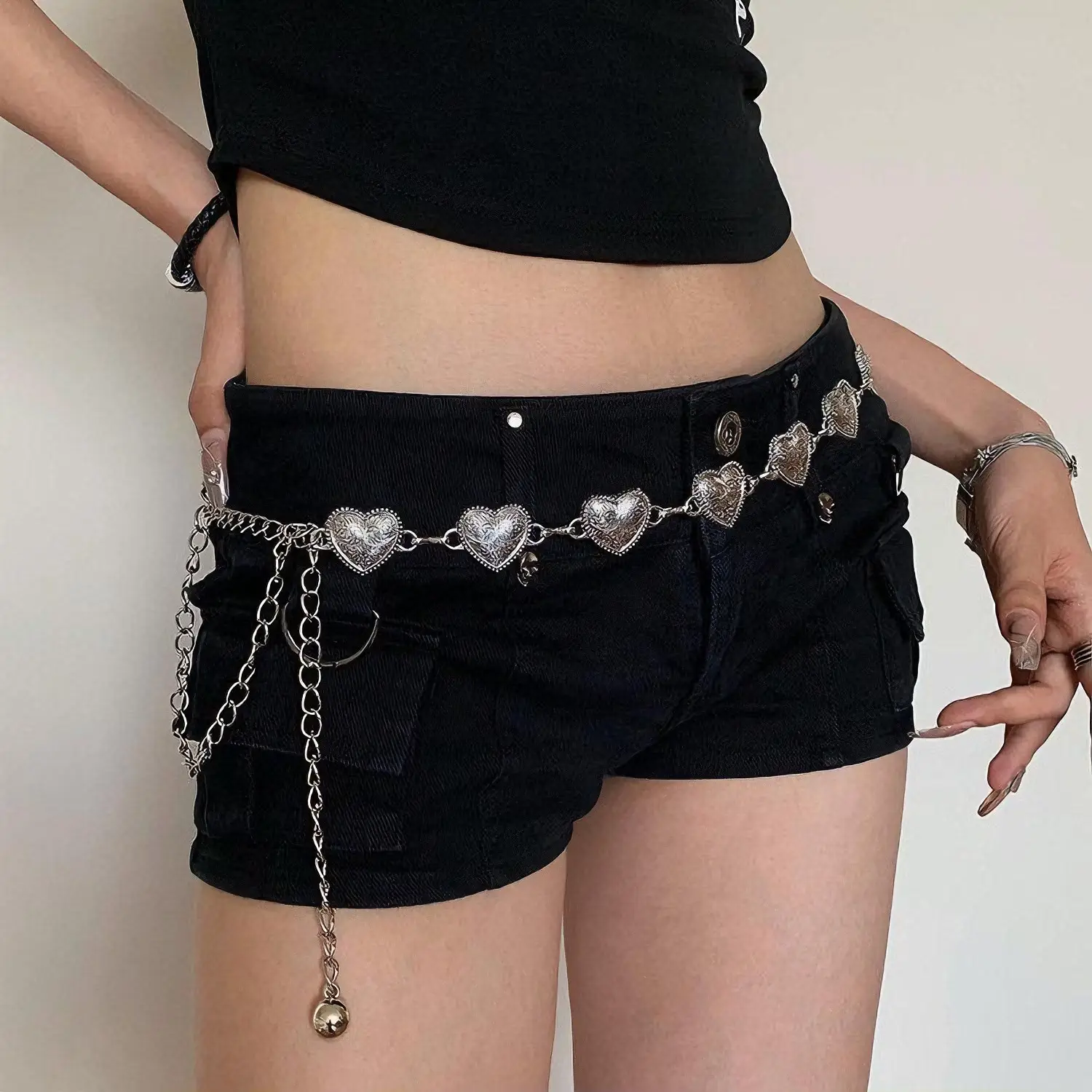 Vintage Silver Metal Love Waist Chain Women's Ins Niche Belt — feature 3