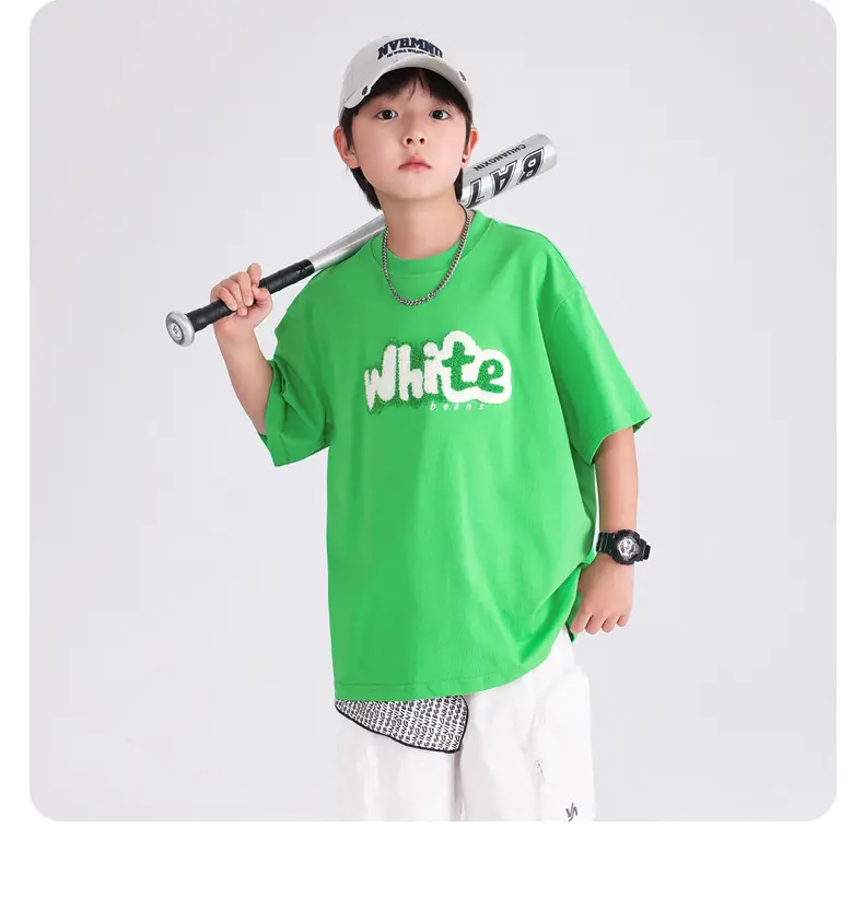 Boys Green White Tee 2026 Cotton Summer — feature 12