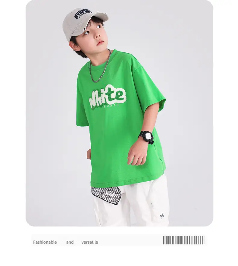 Boys Green White Tee 2026 Cotton Summer — feature 9