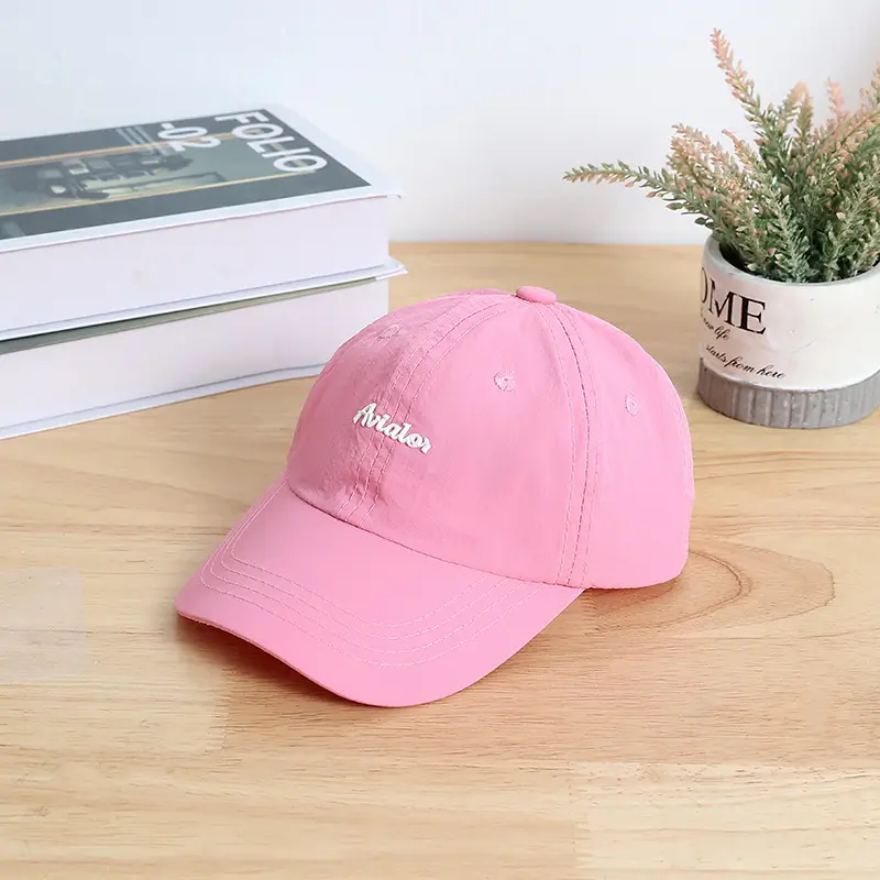 Children's Pink Cotton Aviator Cap with Embroidery