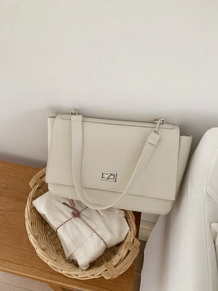 Black Lock-Flap Tote Bag for Office Commute