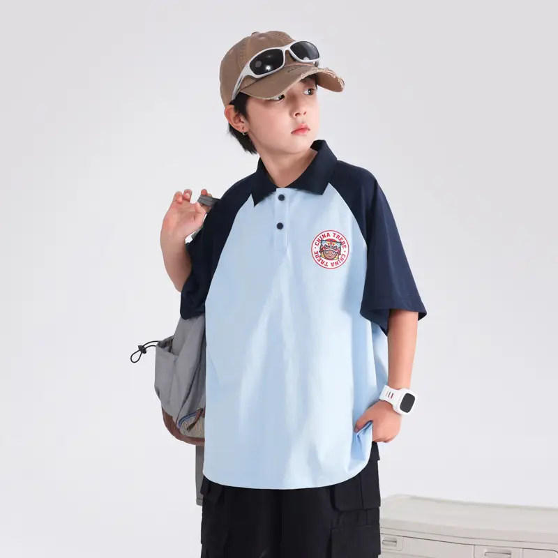 Boys' Blue Nezha Polo Shirt Pure Cotton 2026