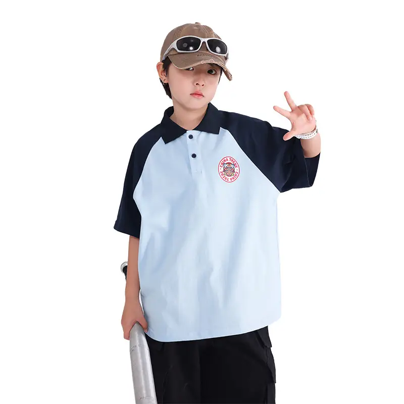Boys' Blue Nezha Polo Shirt Pure Cotton 2026