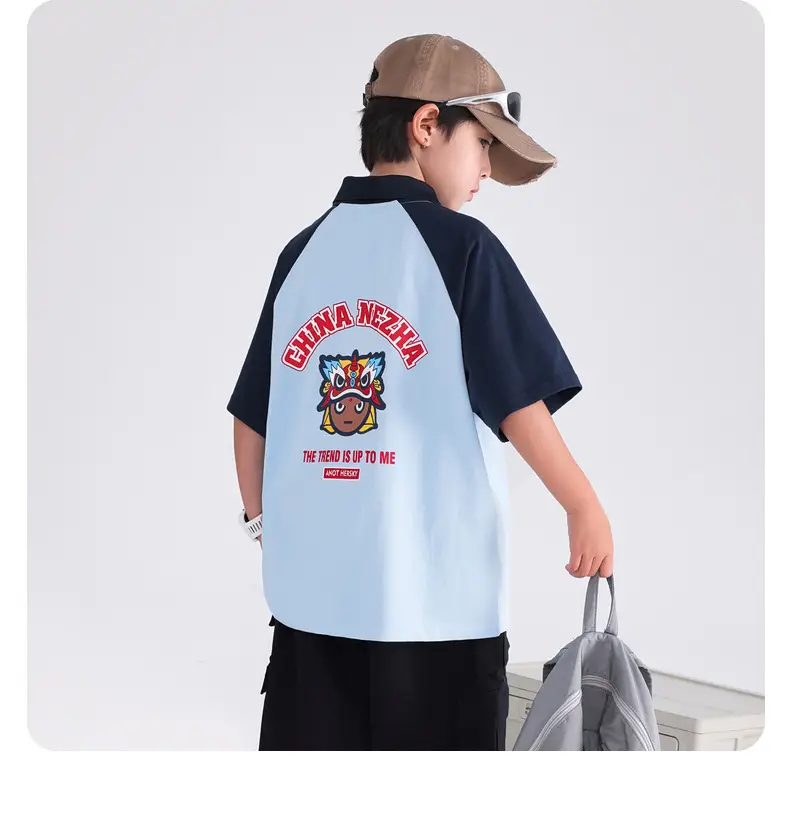 Boys' Blue Nezha Polo Shirt Pure Cotton 2026 — feature 12