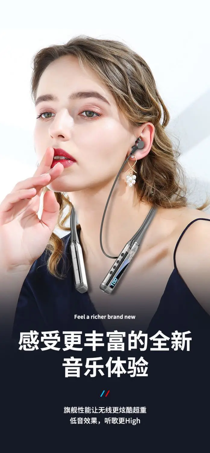 2025 New Overseas Wireless Noise-Cancelling Bluetooth Earphones, In-Ear Sports Neckband Style, In-Stock Wholesale — feature 3