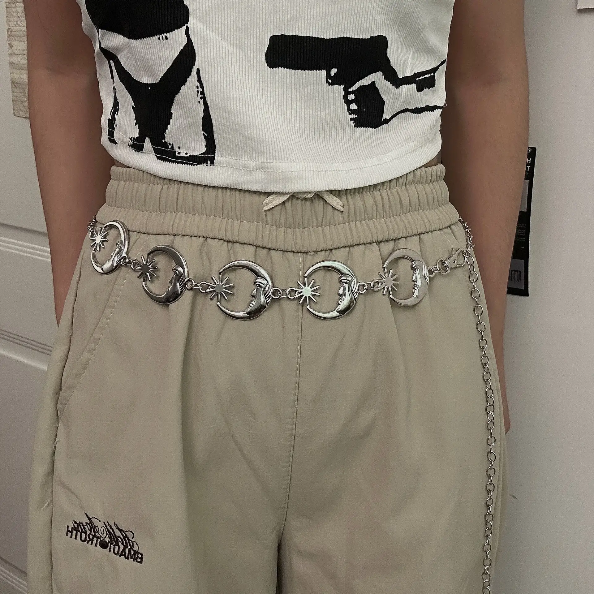 Vintage Metal Moon Waist Chain Women's Jeans - Image 3