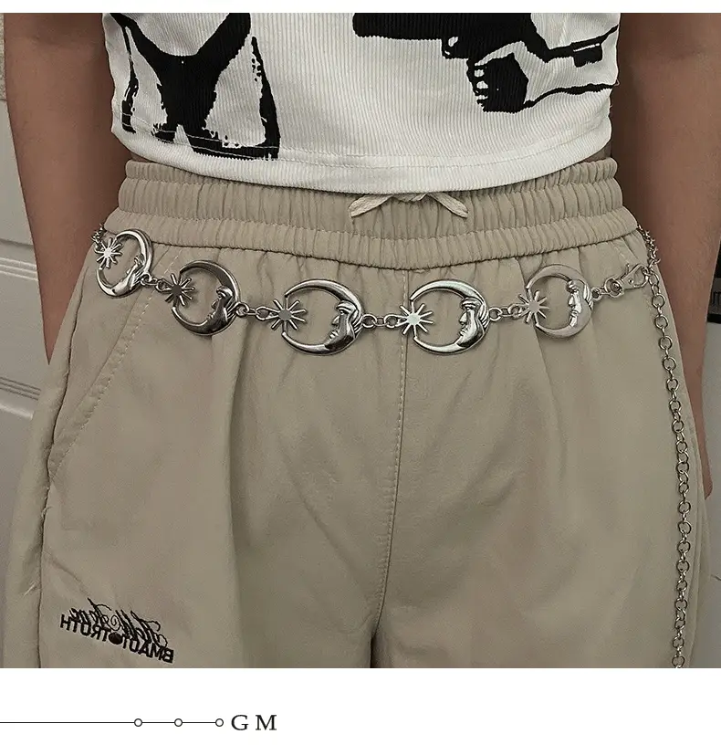 Vintage Metal Moon Waist Chain Women's Jeans — feature 4