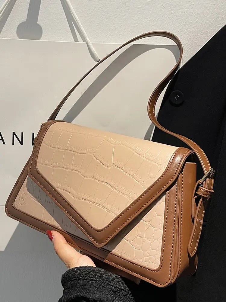 Trendy Stone Pattern Shoulder Bag with Contrasting Stitching - Image 5