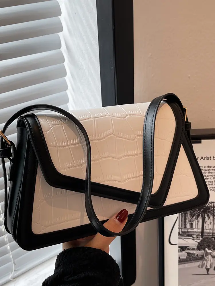 Trendy Stone Pattern Shoulder Bag with Contrasting Stitching - Image 6