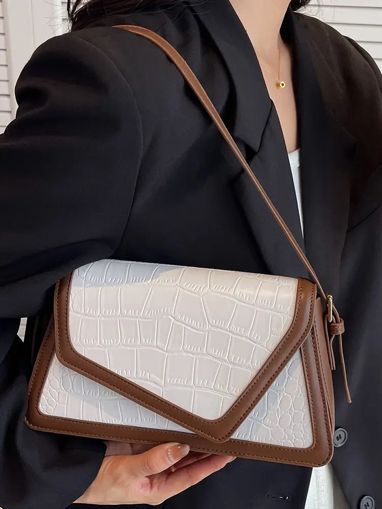 Trendy Stone Pattern Shoulder Bag with Contrasting Stitching - Image 7