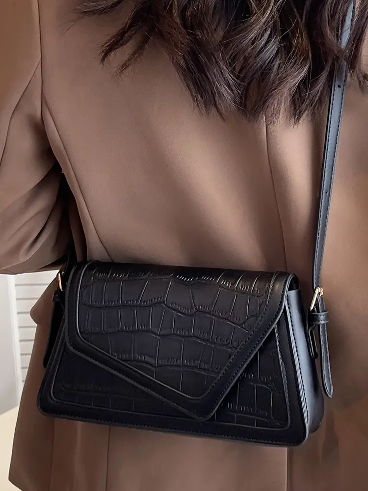 Trendy Stone Pattern Shoulder Bag with Contrasting Stitching - Image 8