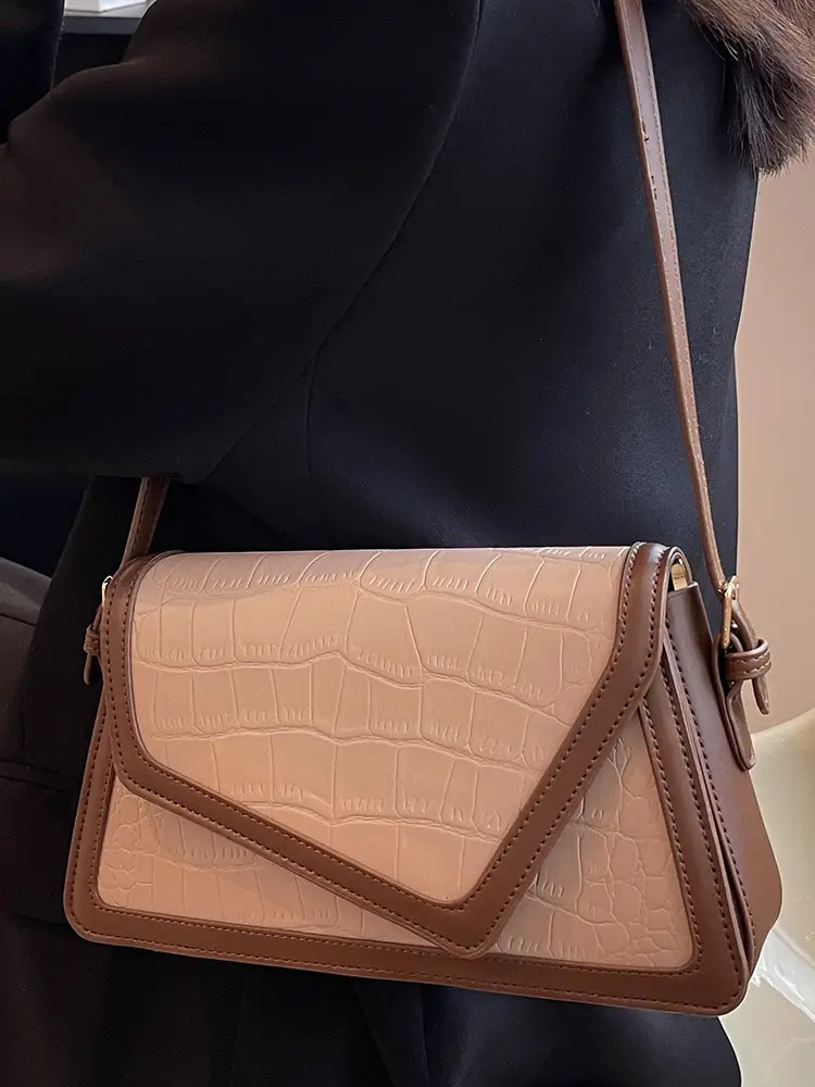 Trendy Stone Pattern Shoulder Bag with Contrasting Stitching - Image 9