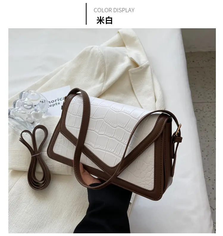Trendy Stone Pattern Shoulder Bag with Contrasting Stitching — feature 12