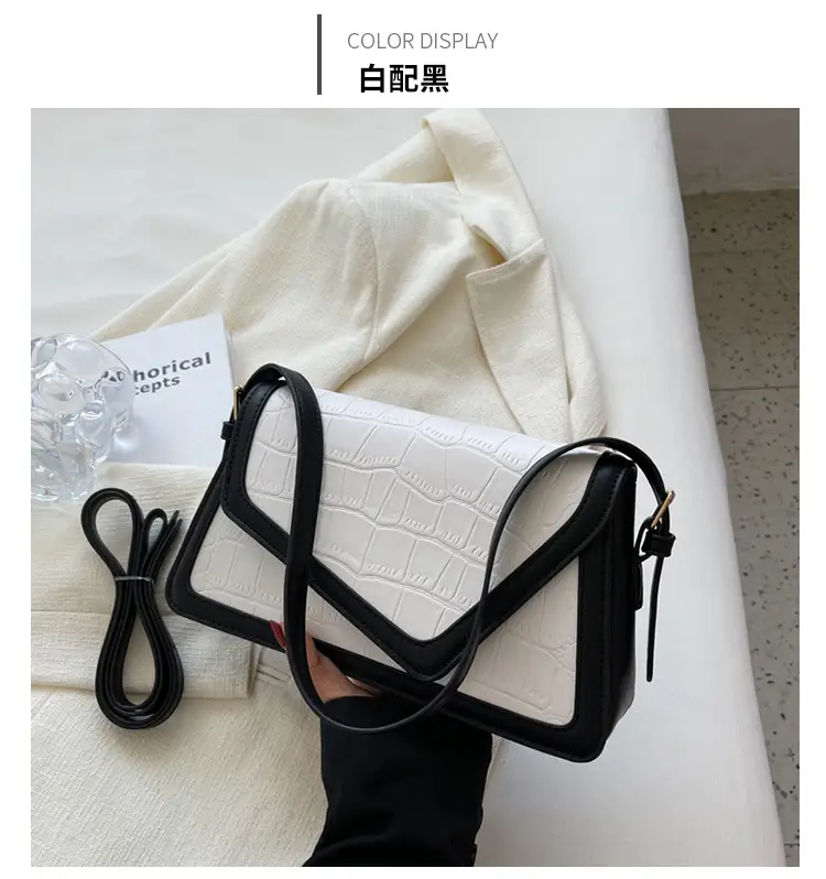 Trendy Stone Pattern Shoulder Bag with Contrasting Stitching — feature 13
