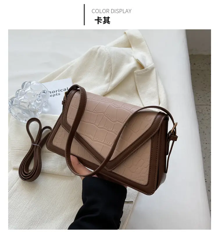 Trendy Stone Pattern Shoulder Bag with Contrasting Stitching — feature 14