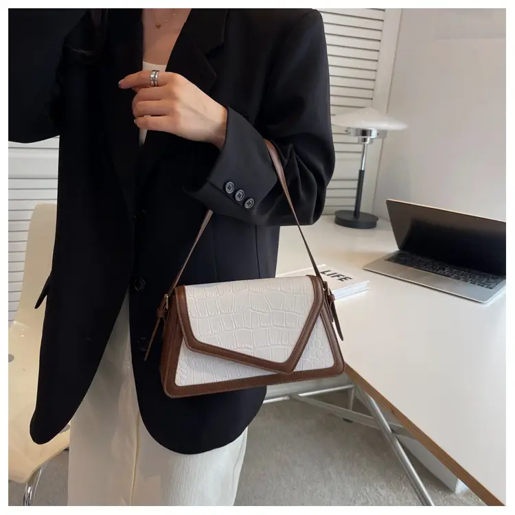 Trendy Stone Pattern Shoulder Bag with Contrasting Stitching — feature 17