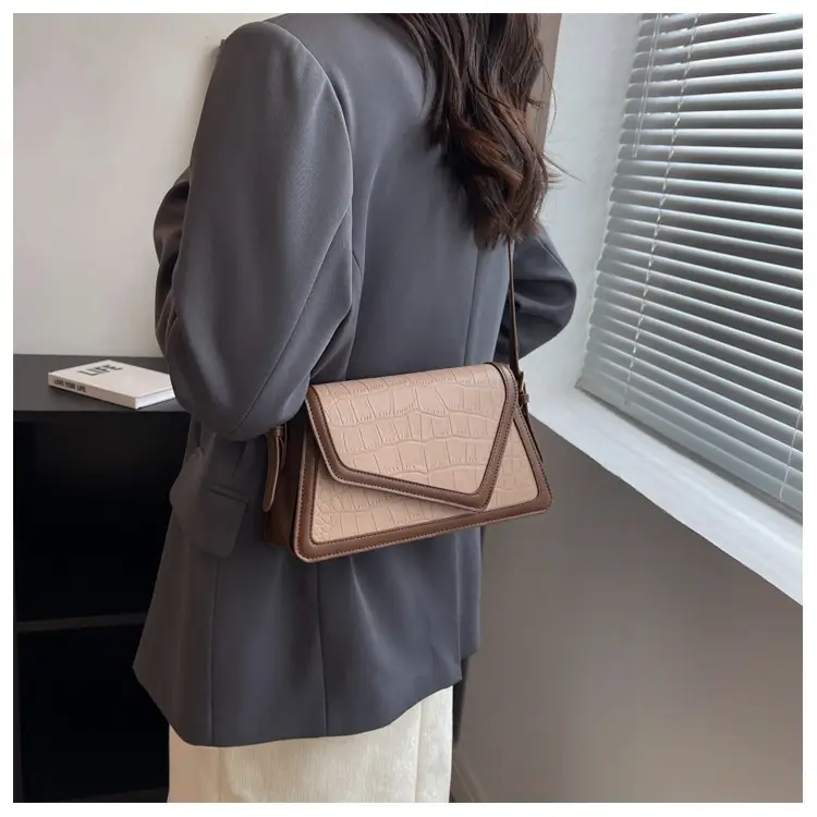 Trendy Stone Pattern Shoulder Bag with Contrasting Stitching — feature 24