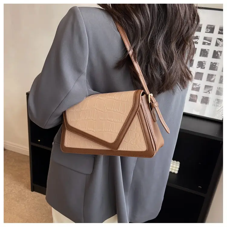 Trendy Stone Pattern Shoulder Bag with Contrasting Stitching — feature 25