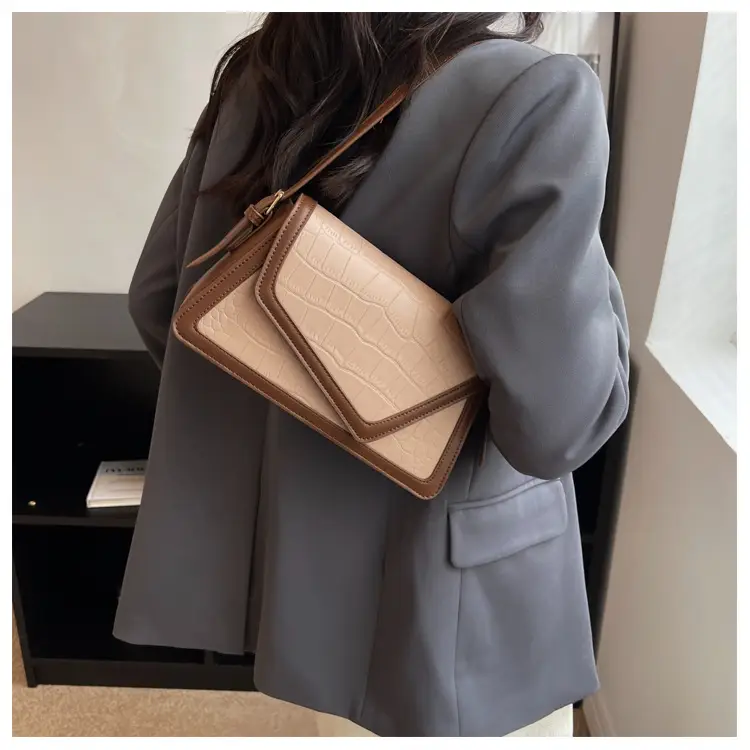 Trendy Stone Pattern Shoulder Bag with Contrasting Stitching — feature 26