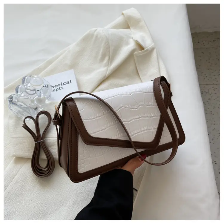 Trendy Stone Pattern Shoulder Bag with Contrasting Stitching - Image 2