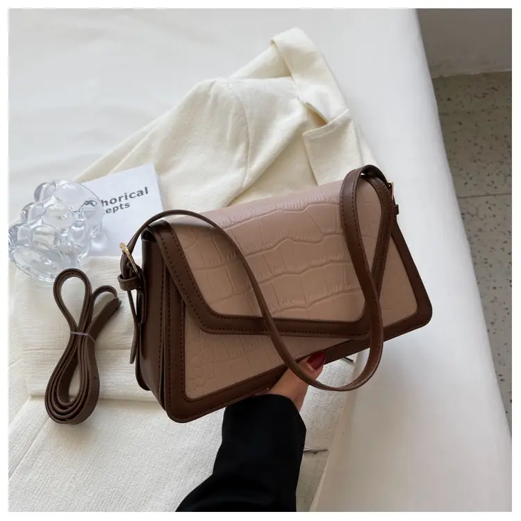 Trendy Stone Pattern Shoulder Bag with Contrasting Stitching - Image 3