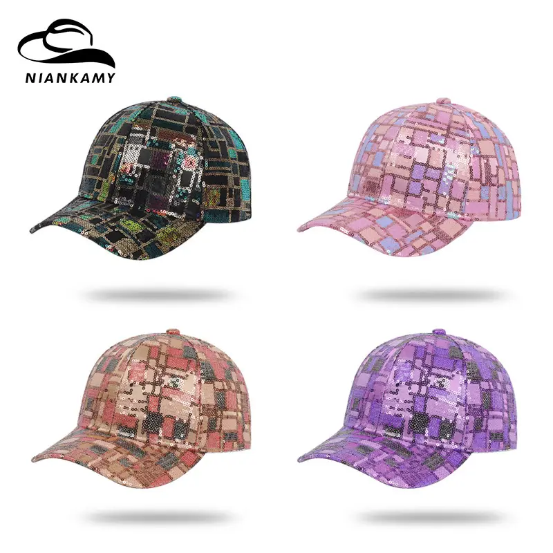 New Fashion Sequin Women's Sun Hat Black Visor - Image 4
