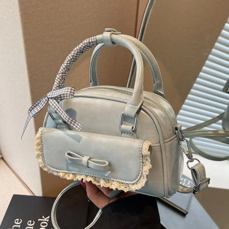 Women's Textured Square Shoulder Bag Grey 2025