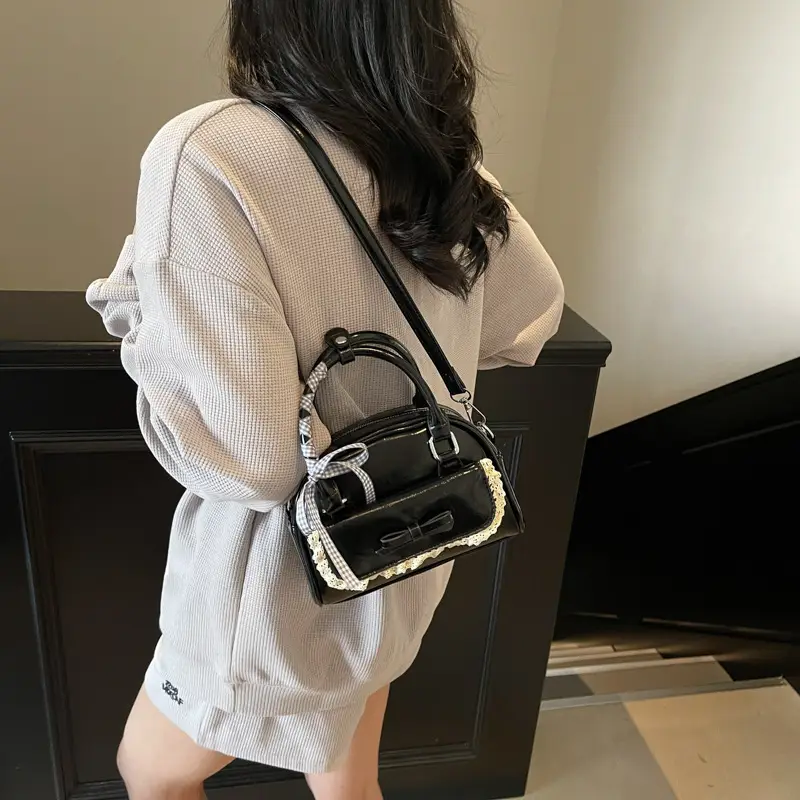 Women's Textured Square Shoulder Bag Grey 2025