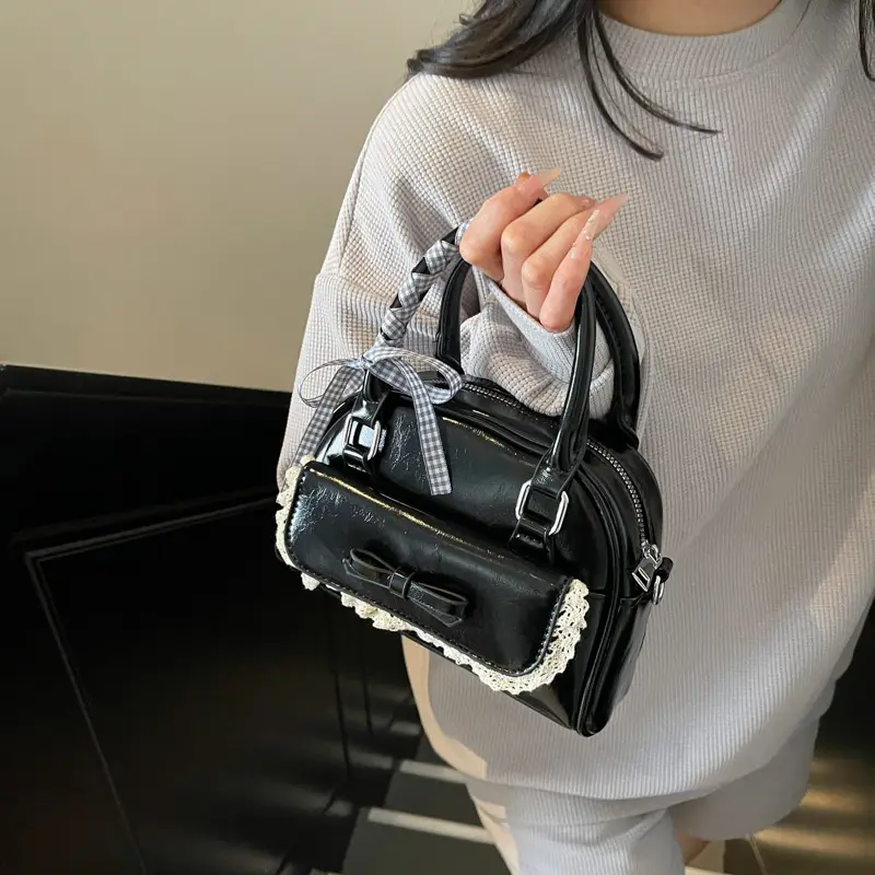 Women's Textured Square Shoulder Bag Grey 2025