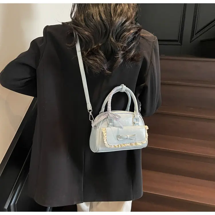 Women's Textured Square Shoulder Bag Grey 2025 — feature 10