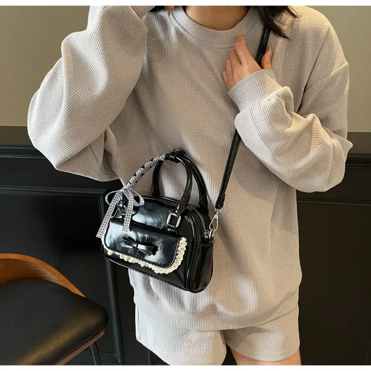 Women's Textured Square Shoulder Bag Grey 2025 — feature 14