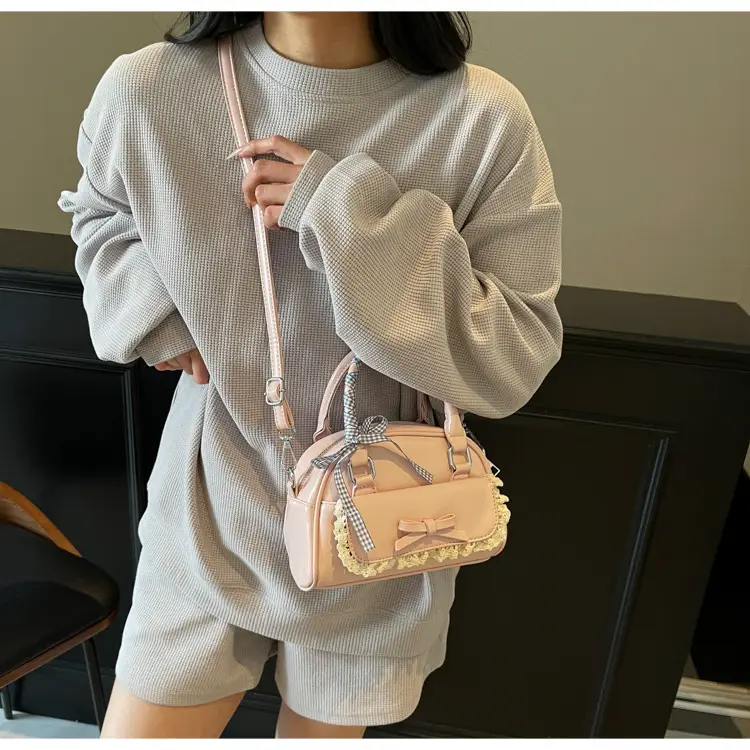 Women's Textured Square Shoulder Bag Grey 2025 — feature 17