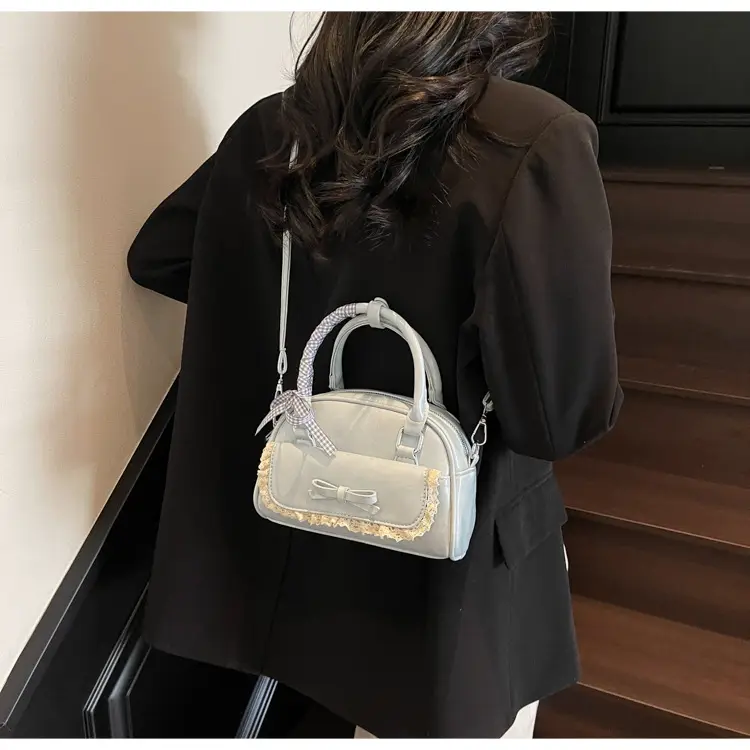 Women's Textured Square Shoulder Bag Grey 2025 — feature 8