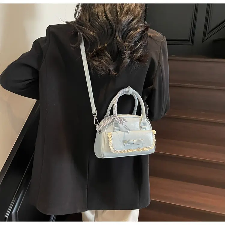 Women's Textured Square Shoulder Bag Grey 2025 — feature 9