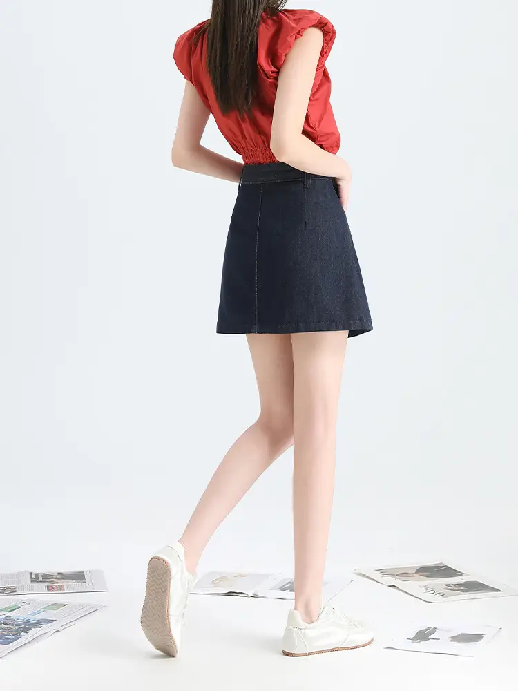 Dark Blue High Waist Denim Skirt for Women