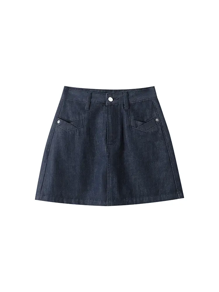 Dark Blue High Waist Denim Skirt for Women