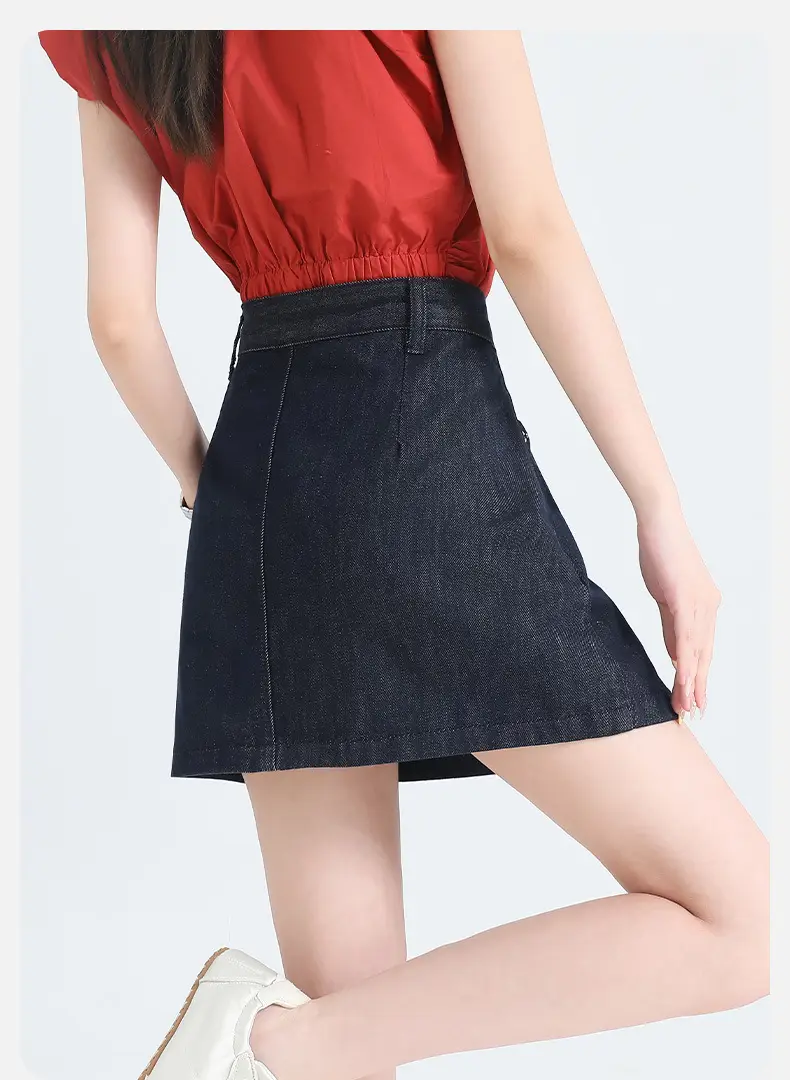 Dark Blue High Waist Denim Skirt for Women — feature 12